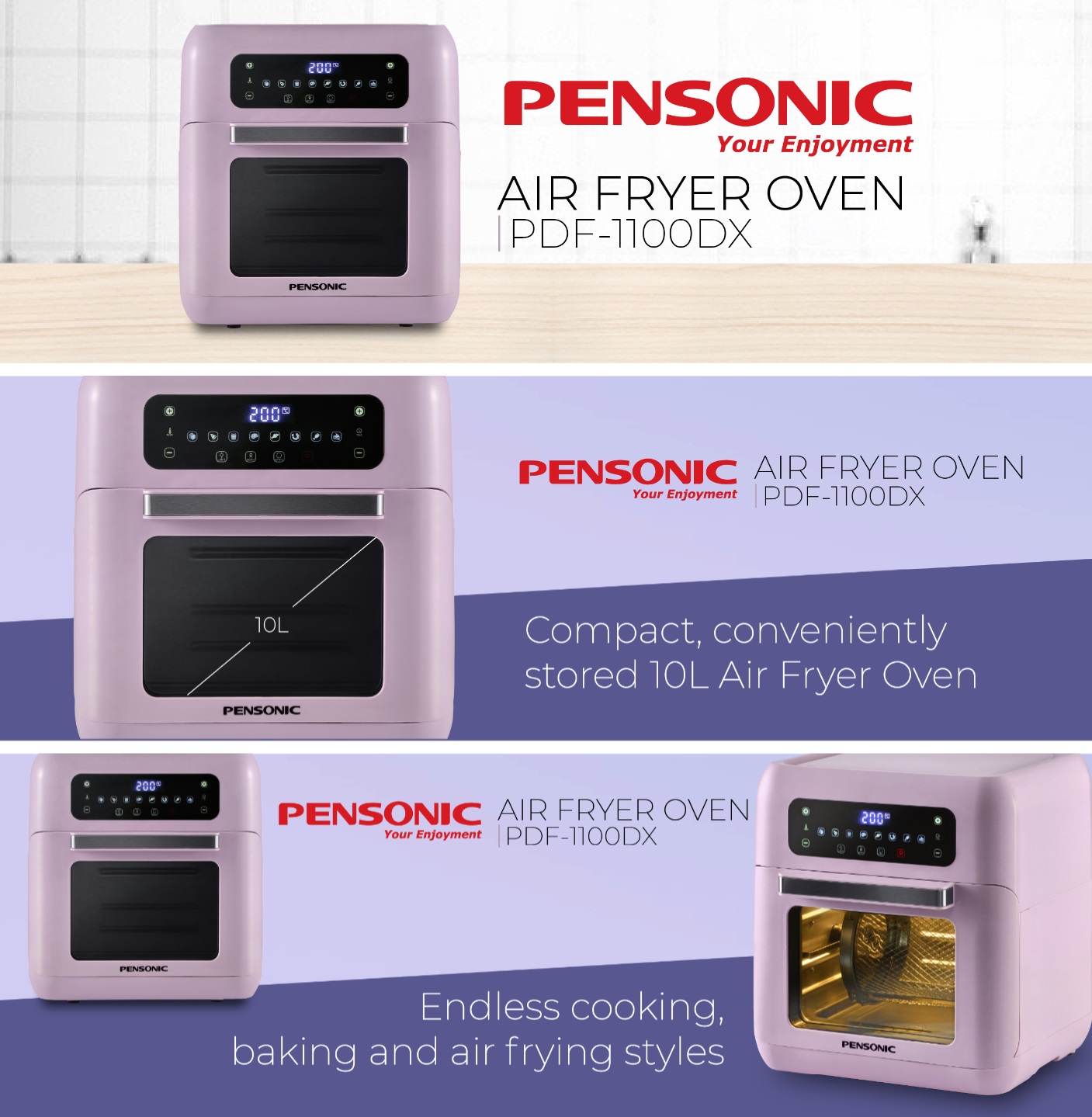 Pensonic 10L Air Fryer Oven with 8 Pre Set Programs PDF 1100DX